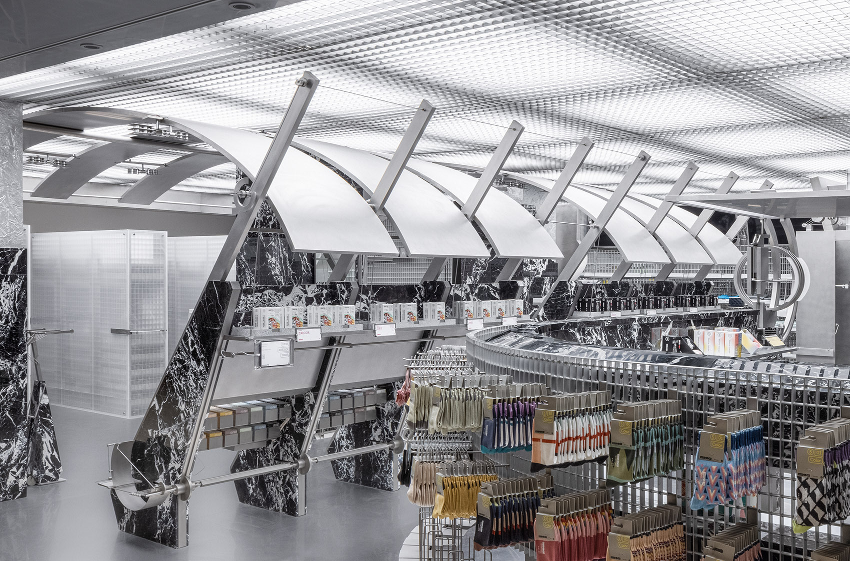 Stores decorated with aluminum grating